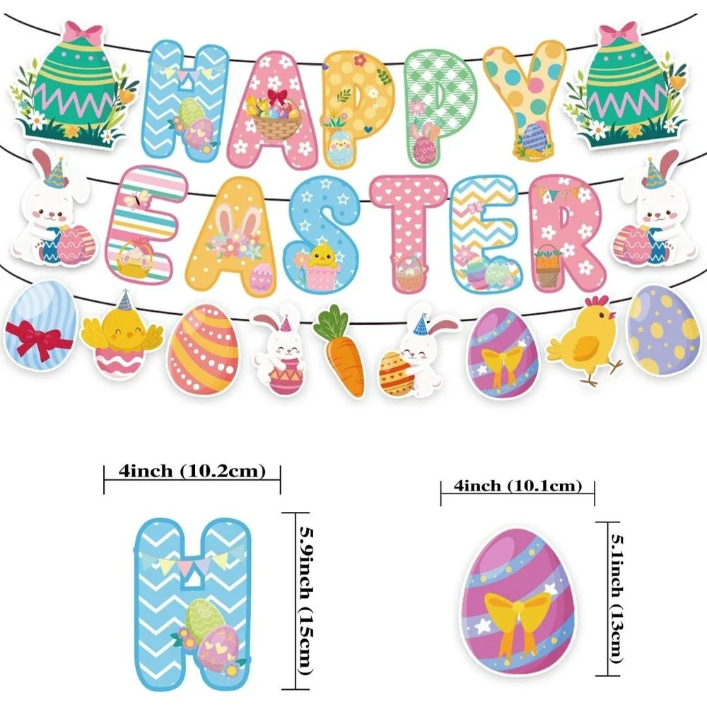 Easter Birthday Party Decorations, Easter Egg Bunny Banner Hanging Swirl Decor
